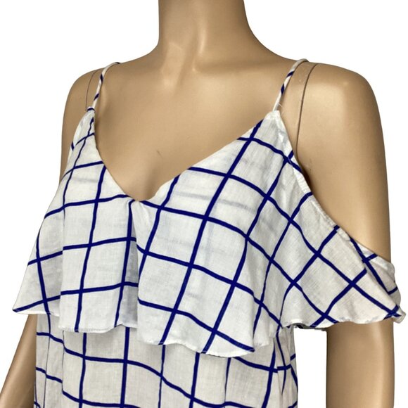 5 For $25 Do+Be Top Size Medium NWT Blue & White‎ Checkered Ruffle Cold Shoulder - Picture 5 of 7